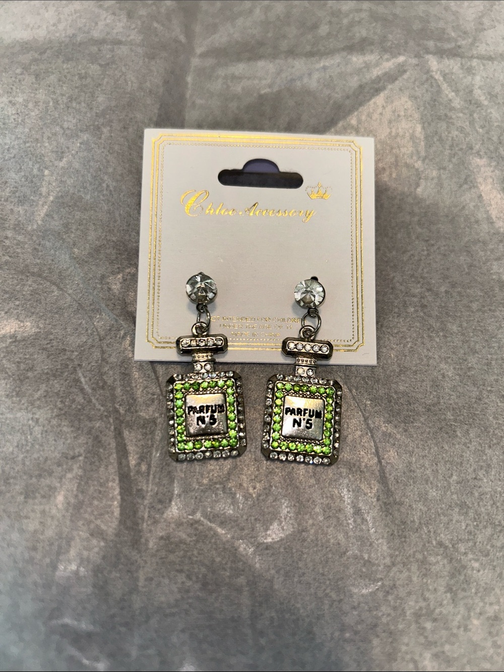 Crystal Green Perfume Bottle Dangle Earrings